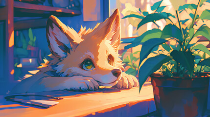 cute wolf. wolf sleeping at home illustration background