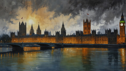 A painting of the Houses of Parliament in London

 - obrazy, fototapety, plakaty