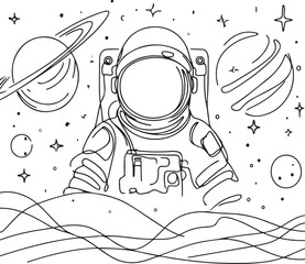 astronaut sketch draw in one line art, vector illustration © muhammad