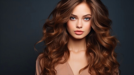 Fototapeta premium Beautiful young woman with long curly hair. Perfect make-up.