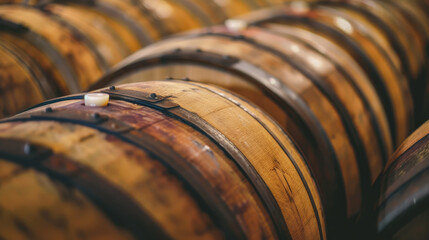 Close-Up of Wine Barrels - obrazy, fototapety, plakaty