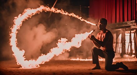 Juggler with fire juggling.