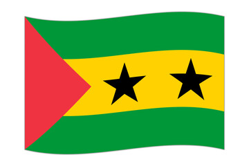 Waving flag of the country Sao Tome and Principe. Vector illustration.