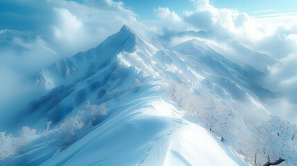 Fototapeta na wymiar A snow covered mountain ridge. AI generate illustration