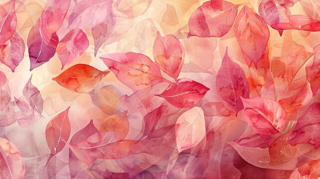 Watercolor autumn leaves Abstract fall bouquet Pink faded leaves background - ,Generative ai