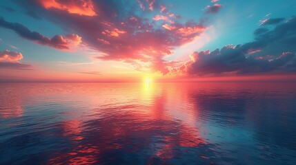 Seascape during sunset with reflections of the colorful sky. AI generate illustration - obrazy, fototapety, plakaty