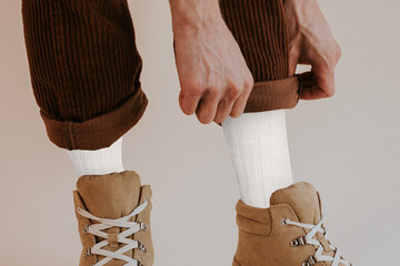 Man with png socks mockup - obrazy, fototapety, plakaty