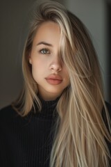 Naklejka premium beautiful blonde woman witlh long straight hair with amazing eyes
