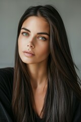 beautiful brunette woman witlh long straight hair with amazing eyes