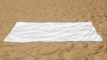 Png beach towel transparent mockup on the beach
