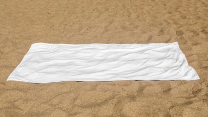 Png beach towel transparent mockup on the beach