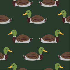 Vector seamless pattern with animal print. Background with cute ducks.