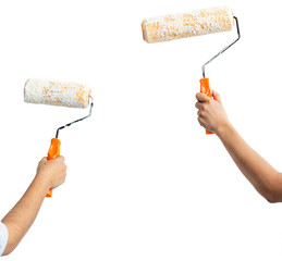 Wall transparent mockup png hands holding paint roller
