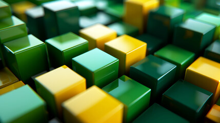 Abstract 3D render of a multitude of glossy green and yellow cubes, ai generated - obrazy, fototapety, plakaty