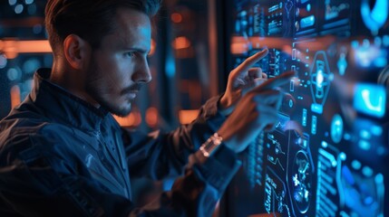 Man Interacting with Holographic Interface