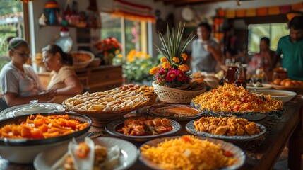 Obraz premium Abundance of Various Foods on a Festive Table
