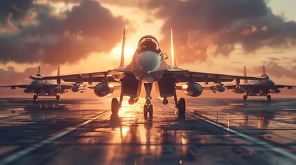 The fighter jets are taking off for an attack. 3d render and illustration. ,Generative ai,  - obrazy, fototapety, plakaty