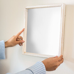 Picture frame mockup png, transparent space, on white wall