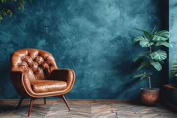 dark blue wall of living room with interior furniture design home room modern apartment wall decor...