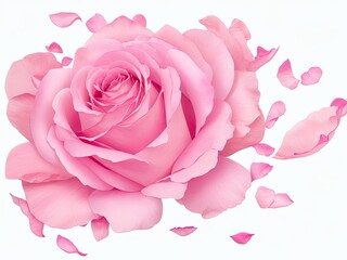 Romantic transparent background with pink rose petals, png