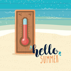 Beach background with a weather thermometer - 788183213