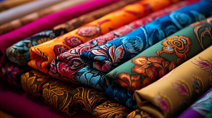 photo high angle closeup shot of colorful textiles