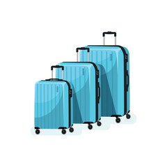 Isolated blue suitcases set. Luggage vector illustration