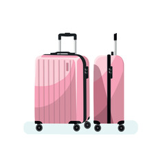 Isolated pink suitcases set. Luggage vector illustration