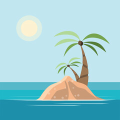 A little island with palm trees on a sunny day