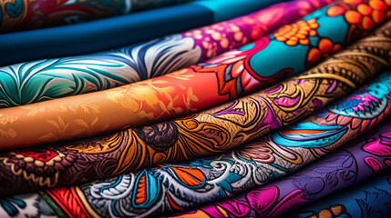 photo high angle closeup shot of colorful textiles