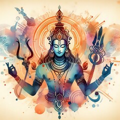 Minimalist Vishnu: Serene Watercolor Portrait