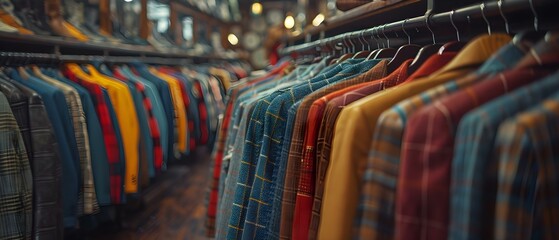 Retro Boutique: Vintage Vibes & Timeless Threads. Concept Vintage Fashion, Timeless Style, Retro Shopping, Classic Designs, Nostalgic Outfits - obrazy, fototapety, plakaty