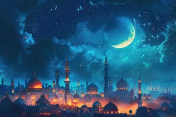 Fototapeta premium Islamic Eid Mubarak card background. The end of the Hajj. Ready Poster Banner