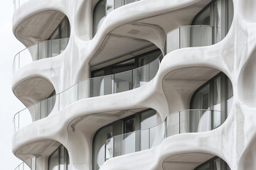 Facade of a modern residential building with balconies. Background image. Created with Generative AI technology.