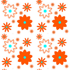 Seamless pattern with orange flowers in white background 