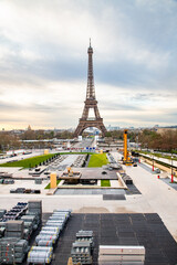 PARIS, FRANCE - MARCH 30, 2024: Eiffel Tower seen from the Jardins du Trocadero in Paris, France....