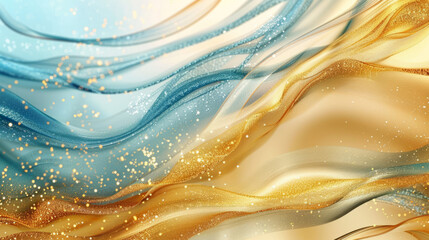 In this artful design, captivating gold and blue waves form an opulent background, providing a perfect canvas for text placement.Generative AI - obrazy, fototapety, plakaty