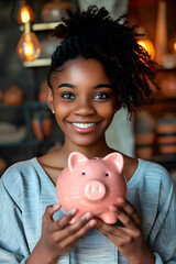 Woman Holding Piggy Bank. Generative AI - 788187442