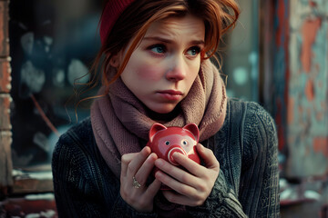 Woman Holding Piggy Bank. Generative AI - 788187644