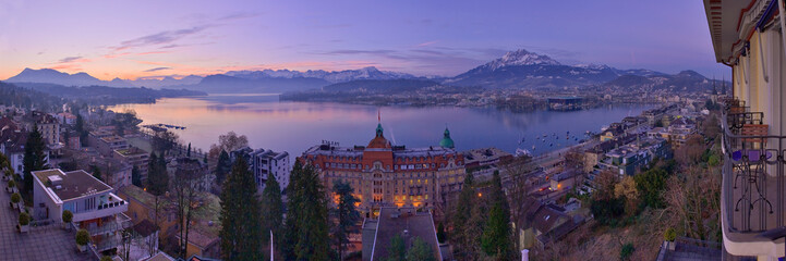 View of Lake Lucerne with aerial perspective, Luzern, Switzerland.