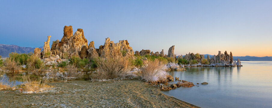 View of high aerial perspective of nature panorama, Lake Mono, California, United States.