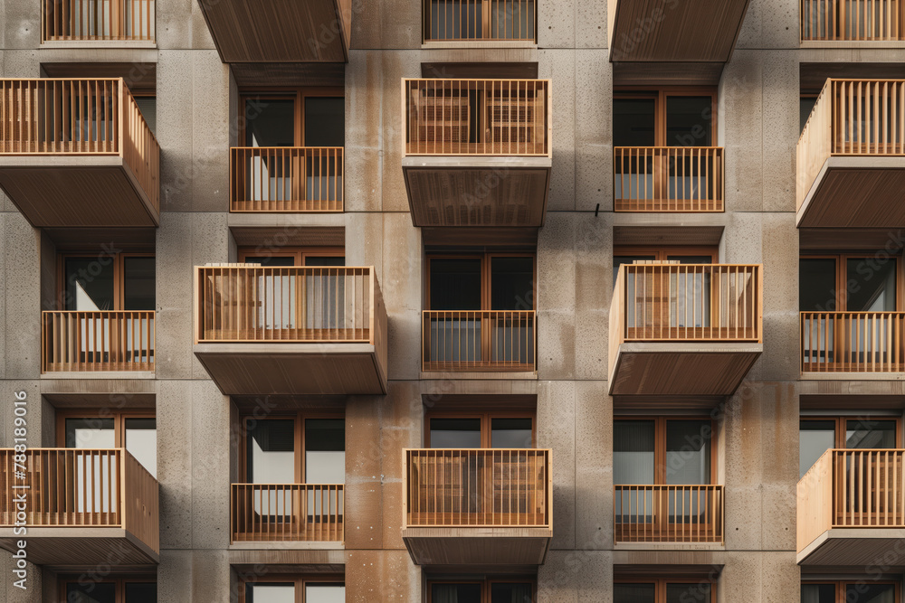 Poster facade of a modern residential building with balconies. background image. created with generative ai