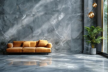 Marble on wall in living room, design room interior modern sofa wall house home furniture copy space for text