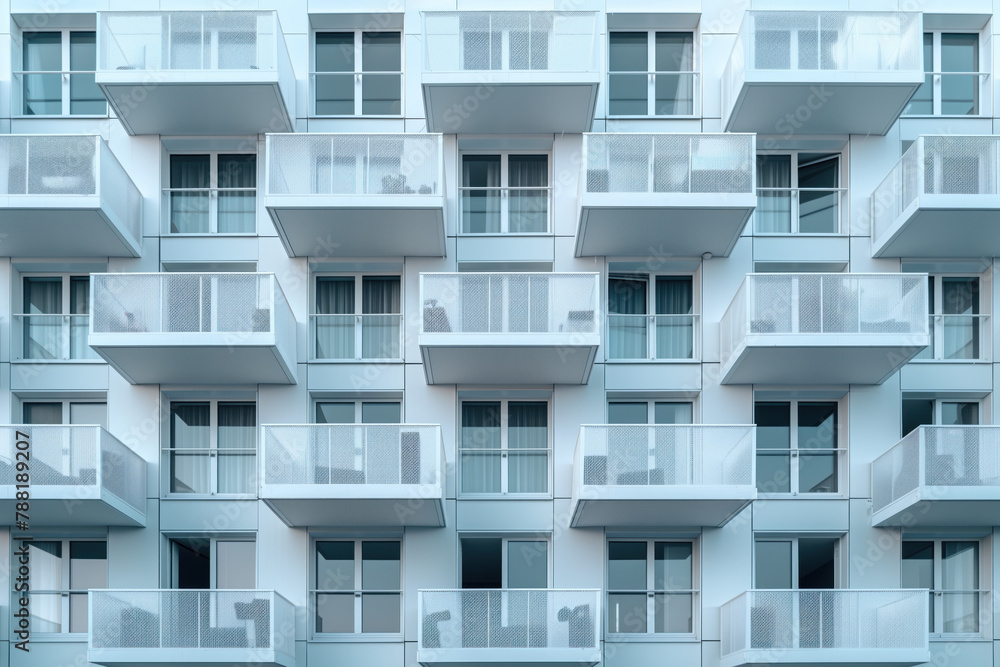 Poster facade of a modern residential building with balconies. background image. created with generative ai