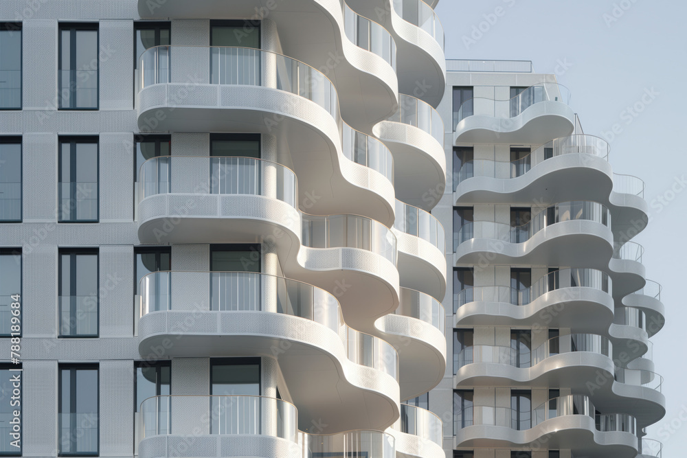Poster facade of a modern residential building with balconies. background image. created with generative ai