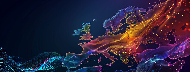 Rainbow Earth, World map Abstract digital map of Western Europe, concept of European global network...