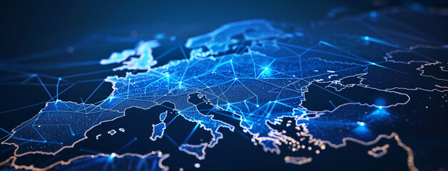 abstract background, World map Abstract digital map of Western Europe, concept of European global network and connectivity, data transfer and cyber technology, Ai - Powered by Adobe