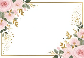 Corner floral design with pink roses, green leaves, and gold dots on a plain light background