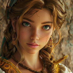 Protretrette of a cute Girl in the style of seasons, netral background.