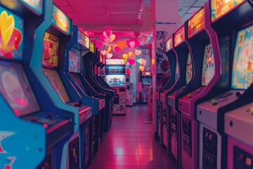 A lineup of arcade machines arranged in a neat row, ready to provide entertainment and gaming...
